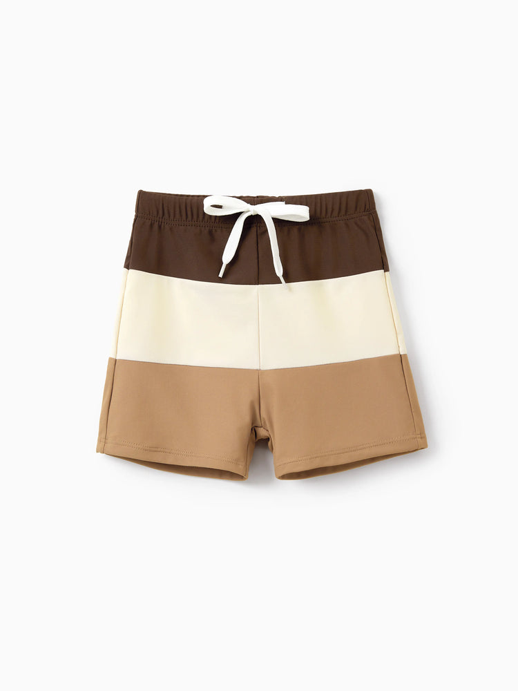 Kleinkind Jungen Colorblock Badehose, Sommer Strandurlaub Badebekleidung Kaffee