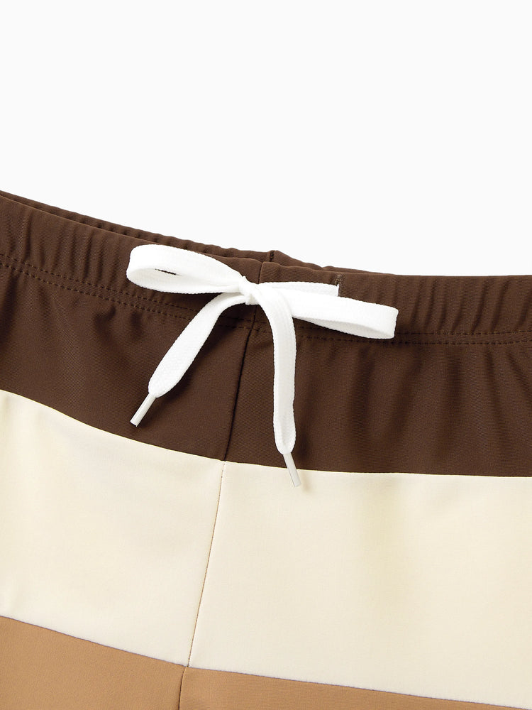 Daddy & Son Color Block Swimsuits  Summer Beach Vacation Swimwear Coffee