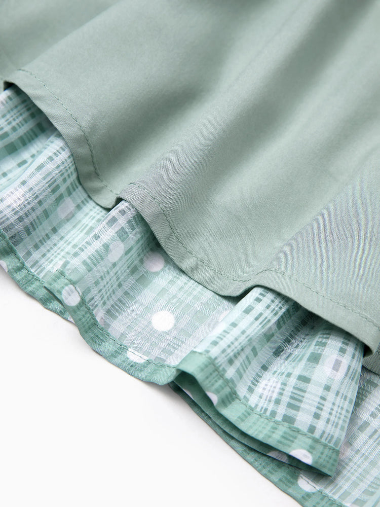 Family Matching T-Shirt & Dress Set Polka Dot Puff-sleeve Dress for Mom, Daughter & Baby, Color Block Cotton Tee for Dad & Son, Perfect for Family Outings & Photos Light Green