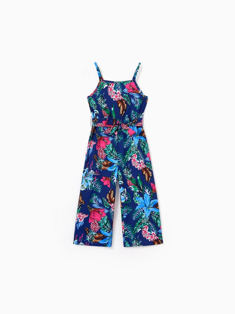 Matching Family Floral Print Sleeveless Cami Jumpsuit for Mommy & Me  Deep Blue