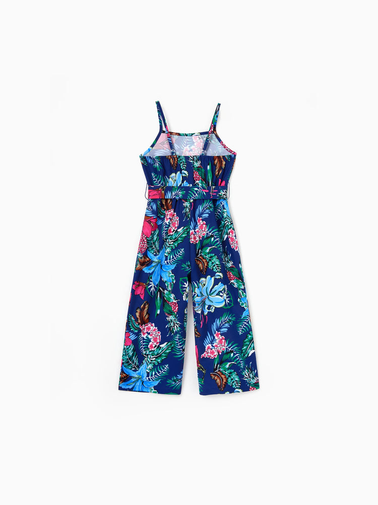 Matching Family Floral Print Sleeveless Cami Jumpsuit for Mommy & Me  Deep Blue