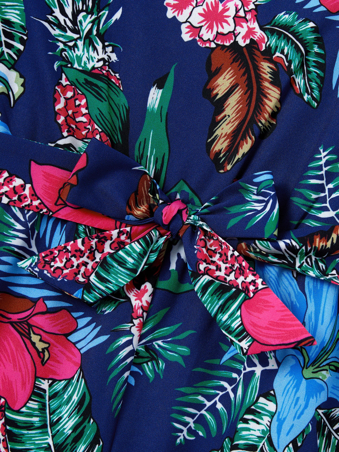 Toddler/Kid Girl Floral Print Sleeveless Cami Jumpsuit Deep Blue