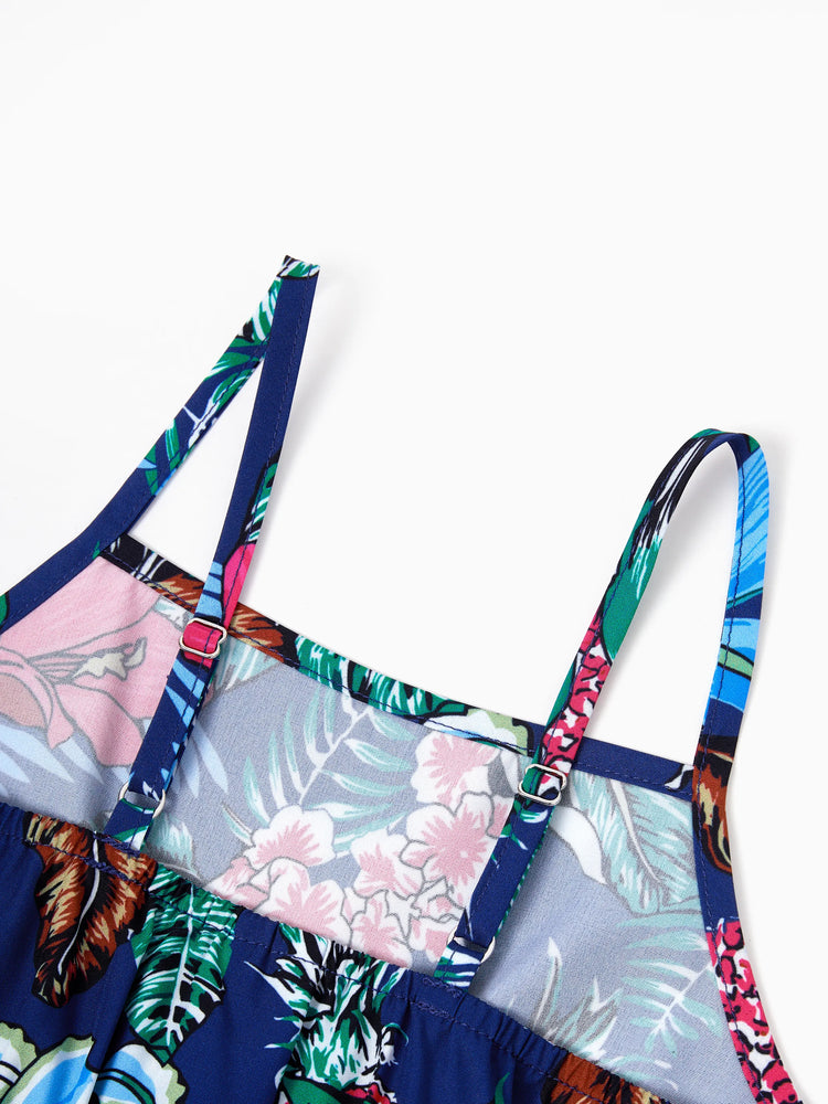 Matching Family Floral Print Sleeveless Cami Jumpsuit for Mommy & Me  Deep Blue