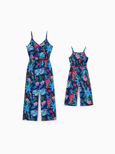 Toddler/Kid Girl Floral Print Sleeveless Cami Jumpsuit Deep Blue