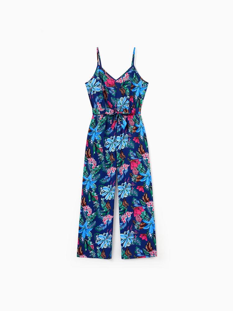 Matching Family Floral Print Sleeveless Cami Jumpsuit for Mommy & Me  Deep Blue