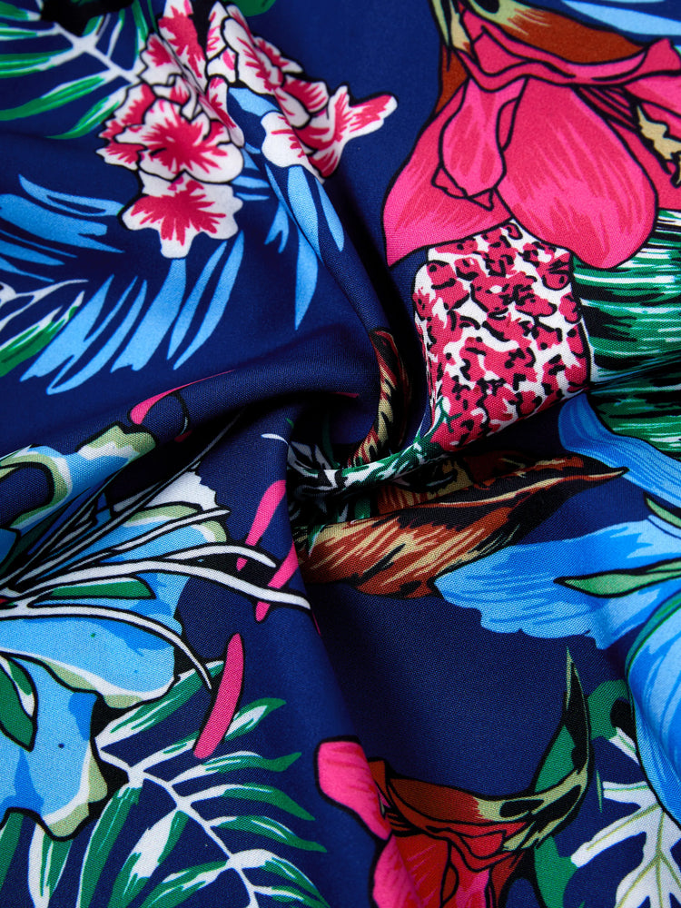 Matching Family Floral Print Sleeveless Cami Jumpsuit for Mommy & Me  Deep Blue