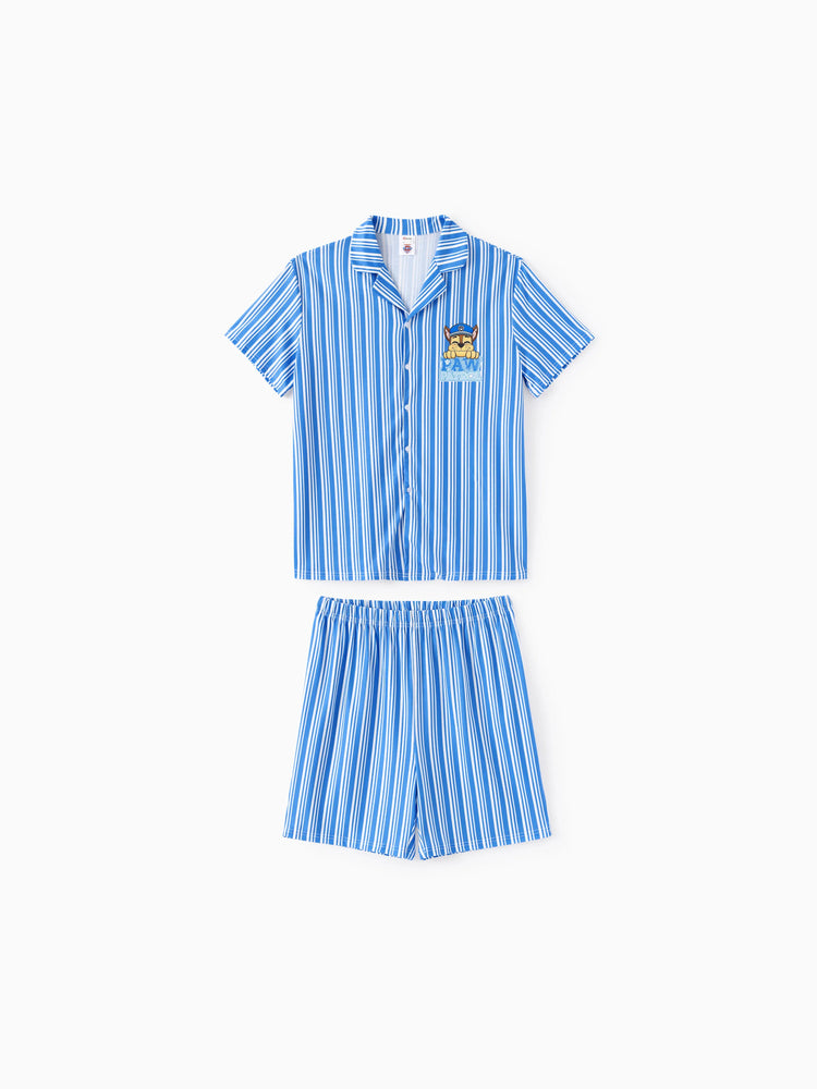 PAW Patrol Daddy & Son Casual Stripe Lapel Pajamas Sets with Flame Resistant Color block