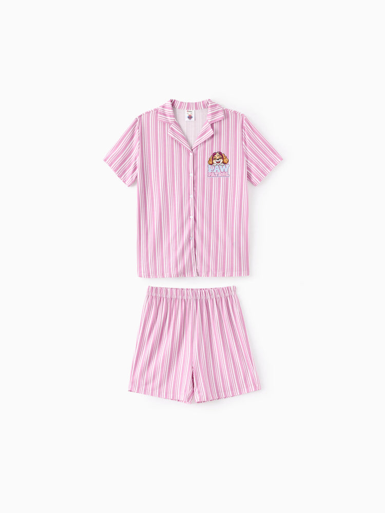 PAW Patrol Mommy & me Casual Stripe Lapel Pajamas Sets with Flame Resistant Color block
