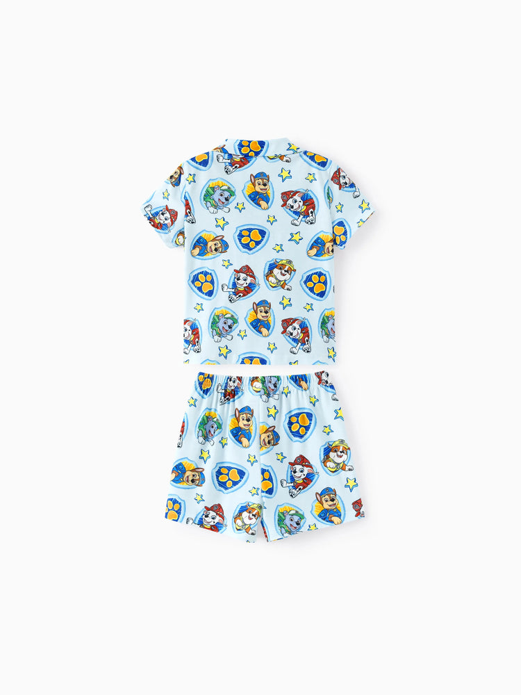 PAW Patrol Daddy & Son Casual Stripe Lapel Pajamas Sets with Flame Resistant Color block