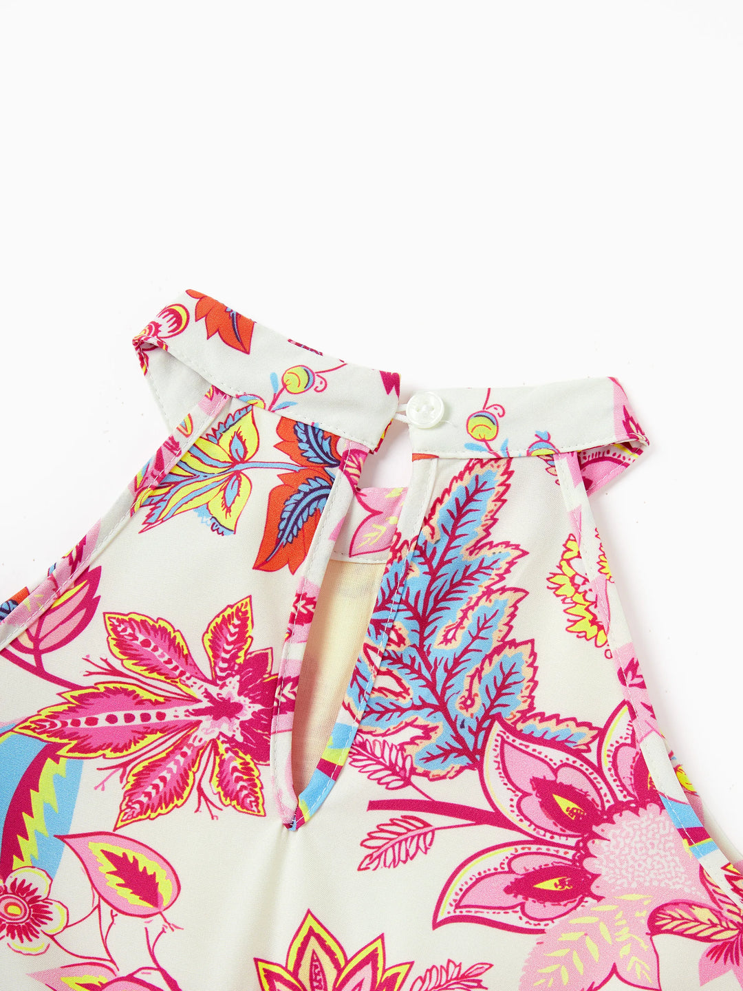 Vestido halter con cinturón y estampado de flora tropical para niñas pequeñas/niñas para vacaciones de verano Beige