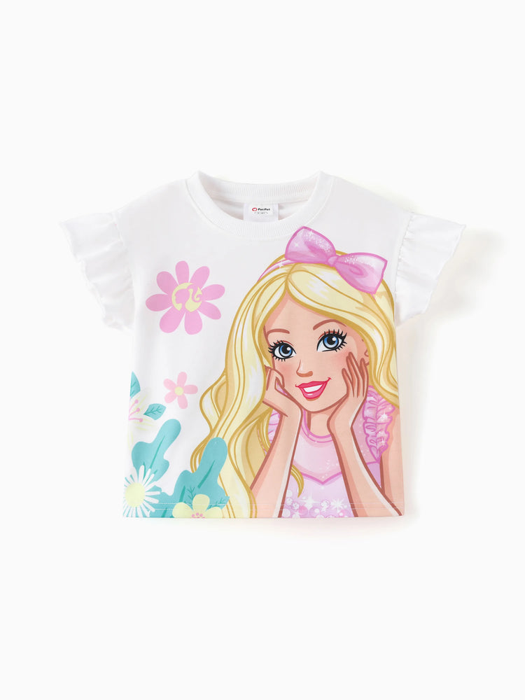 Barbie Toddler/Kid Girl Sweet Ruffle-sleeve Top and Shorts Set Hot Pink