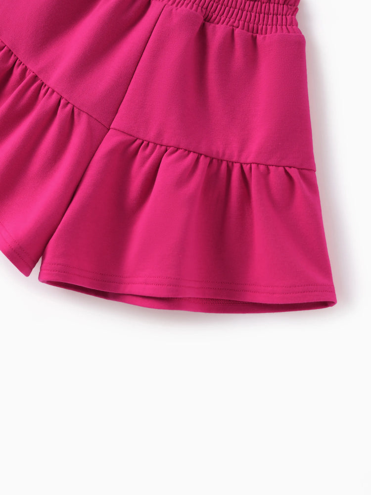 Barbie Toddler/Kid Girl Sweet Ruffle-sleeve Top and Shorts Set Hot Pink