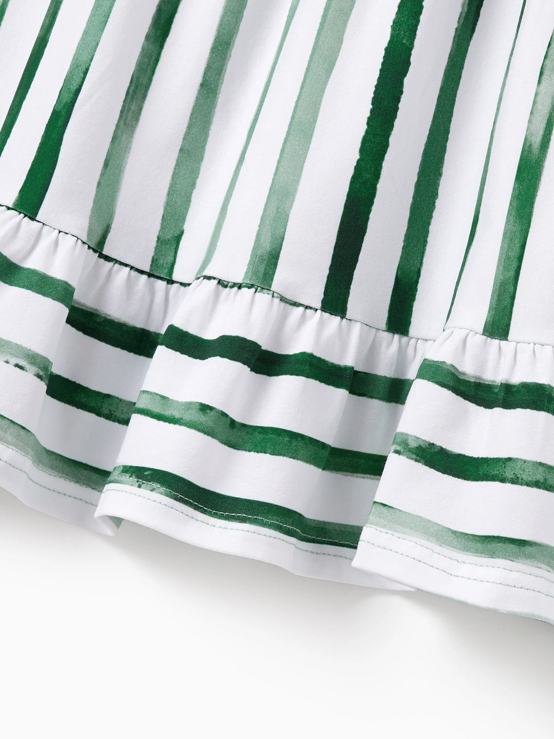 Toddler/Kid Girl Cotton Green Striped Dress, Perfect for Summer Family Outings & Photos Green