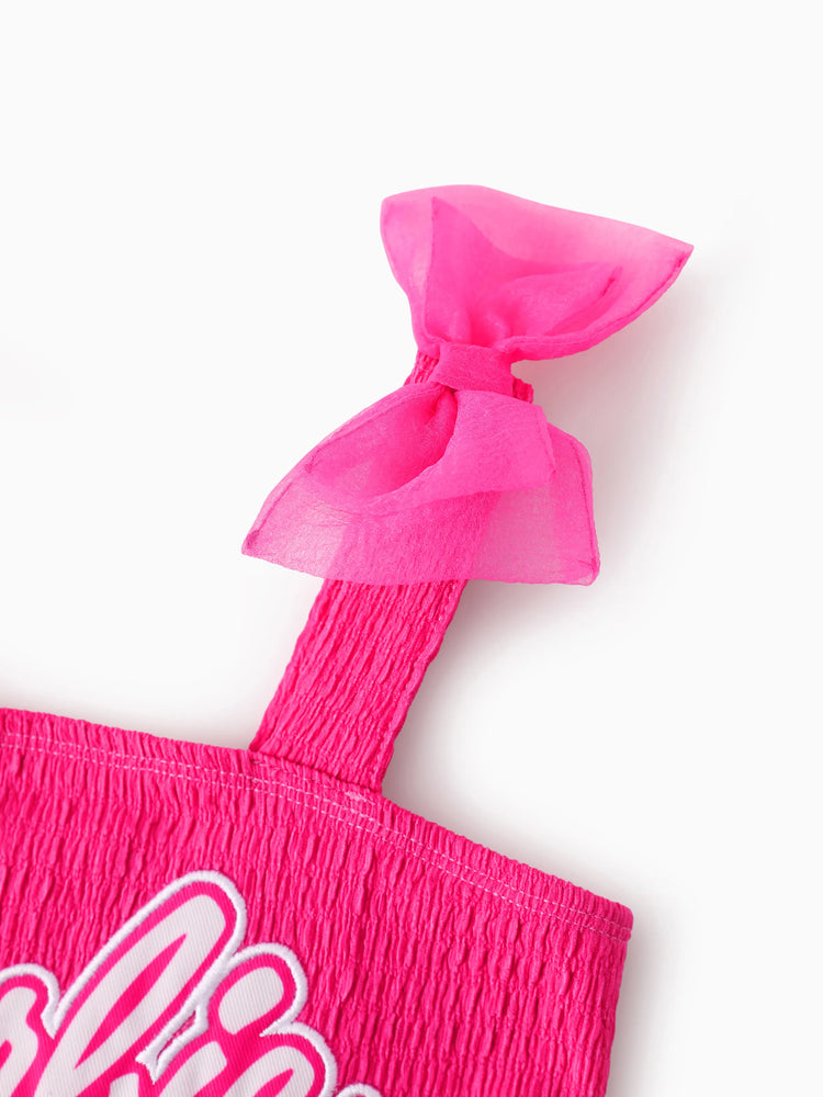 Barbie Toddler/Kid Girl Barbie Letter Print Layered Tulle Dress Hot Pink