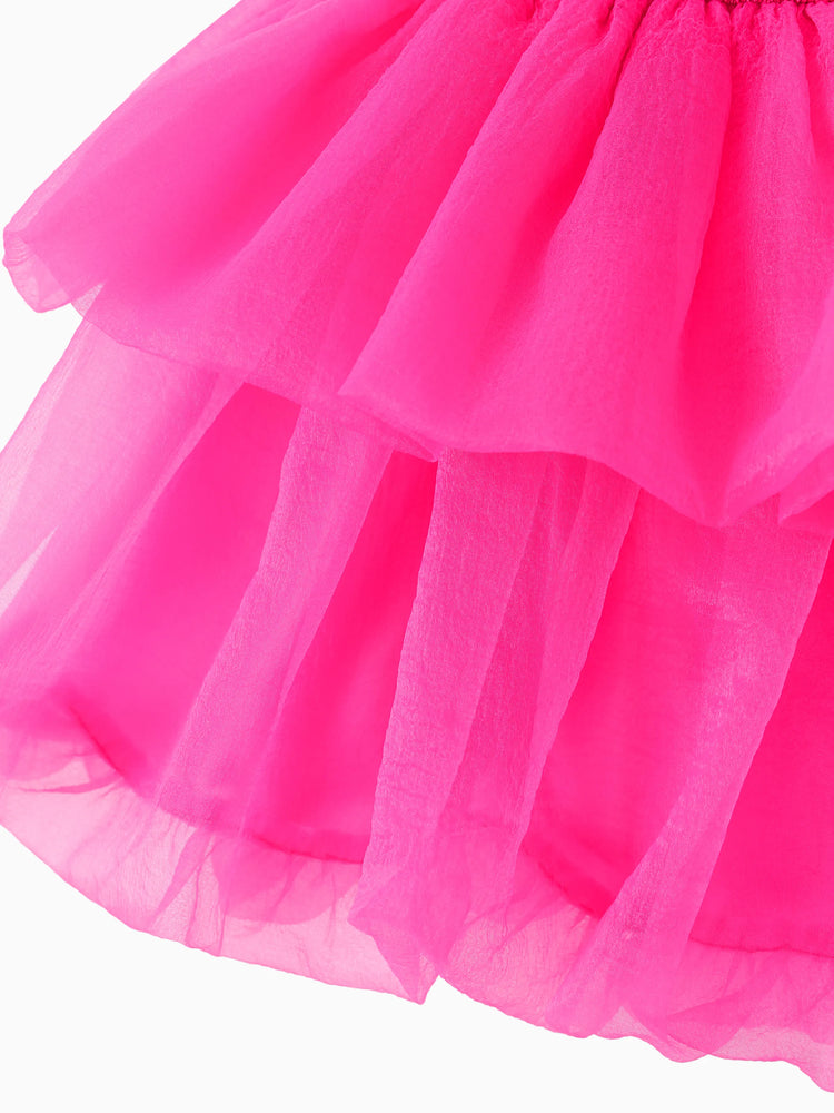 Barbie Toddler/Kid Girl Barbie Letter Print Layered Tulle Dress Hot Pink