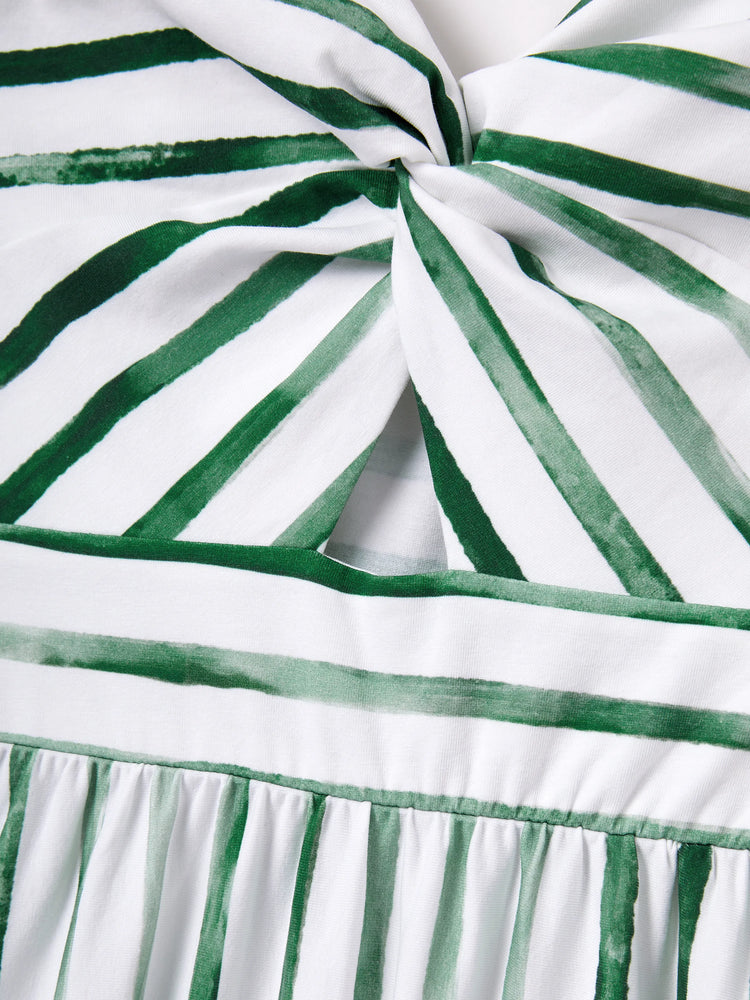 Family Matching Cotton Outfits Set Green Striped T-Shirt and Dress Set for Dad, Mom, Kids & Baby, Perfect for Summer Family Outings & Photos Green