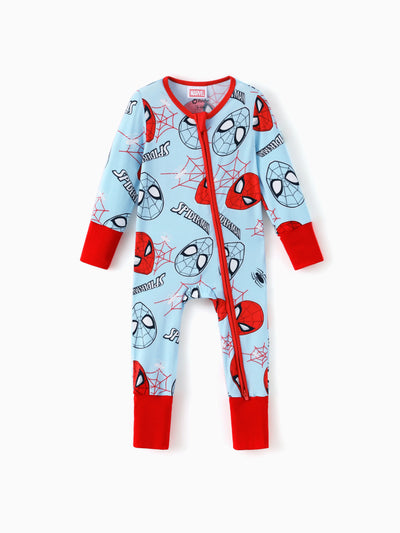 Marvel Bamboo Baby Boy/Girl Spider-Man 2-Way Zip Onesies Anti Slip Long-sleeve Footie Blue