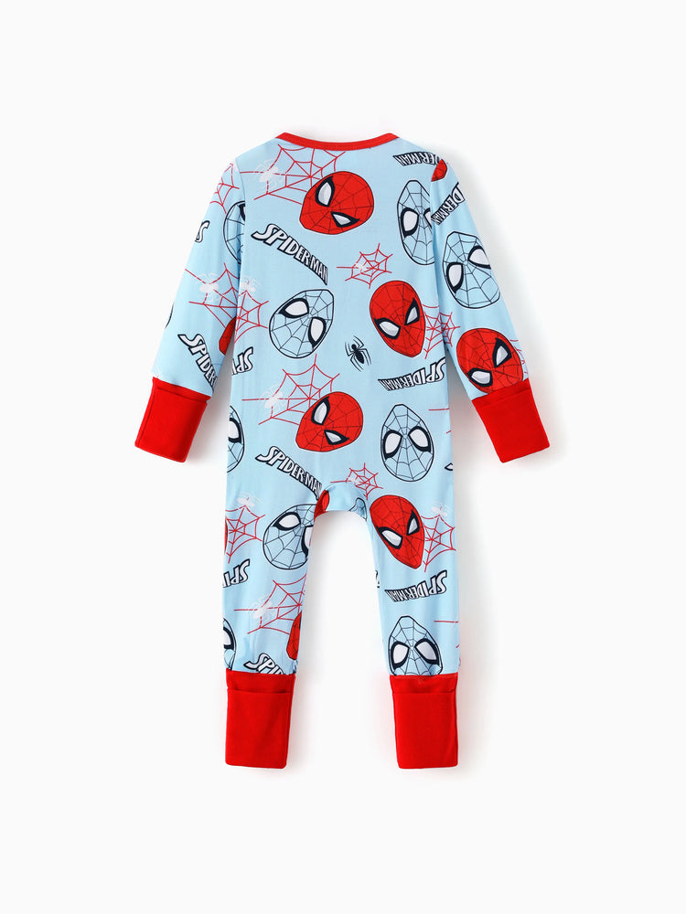 Marvel Bamboo Baby Boy/Girl Spider-Man 2-Way Zip Onesies Anti Slip Long-sleeve Footie Blue