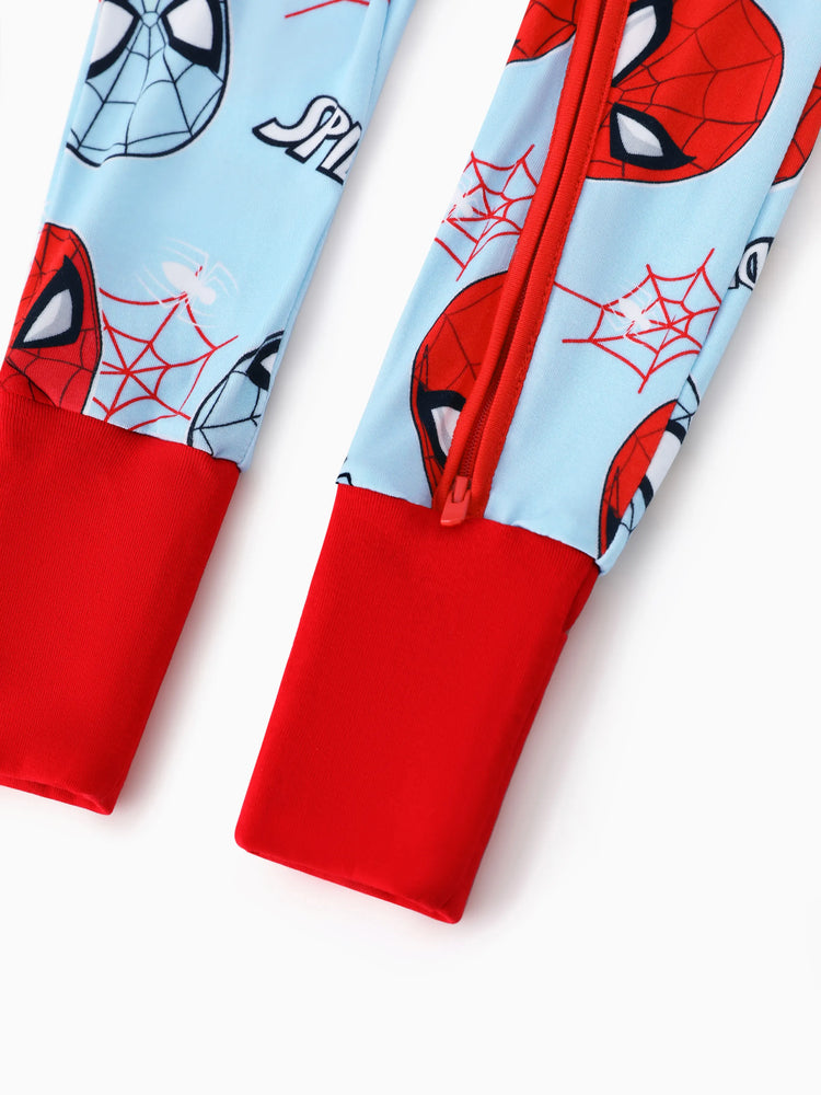 Marvel Bamboo Baby Boy/Girl Spider-Man 2-Way Zip Onesies Anti Slip Long-sleeve Footie Blue