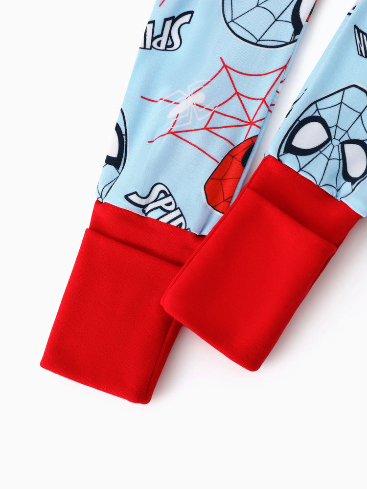 Marvel Bamboo Baby Boy/Girl Spider-Man 2-Way Zip Onesies Anti Slip Long-sleeve Footie Blue