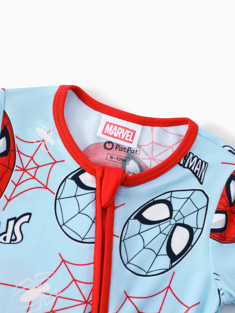Marvel Bamboo Baby Boy/Girl Spider-Man 2-Way Zip Onesies Anti Slip Long-sleeve Footie Blue