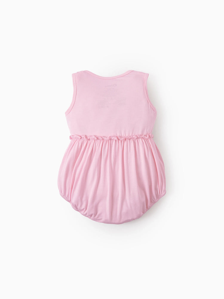 Bamboo Baby Girl Solid Color and Cartoon Animal Pattern 2-Piece Sleeveless Dress With Bodysuit Set Pink