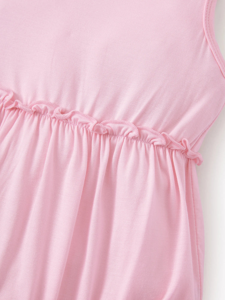 Bamboo Baby Girl Solid Color and Cartoon Animal Pattern 2-Piece Sleeveless Dress With Bodysuit Set Pink