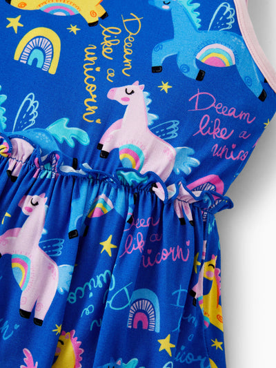 Bamboo Baby Girl Solid Color and Cartoon Animal Pattern 2-Piece Sleeveless Dress With Bodysuit Set Pink