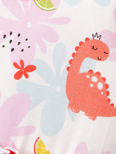 Bamboo Baby Girl Solid Color and Cartoon Animal Pattern 2-Piece Sleeveless Dress With Bodysuit Set incarnadinepink