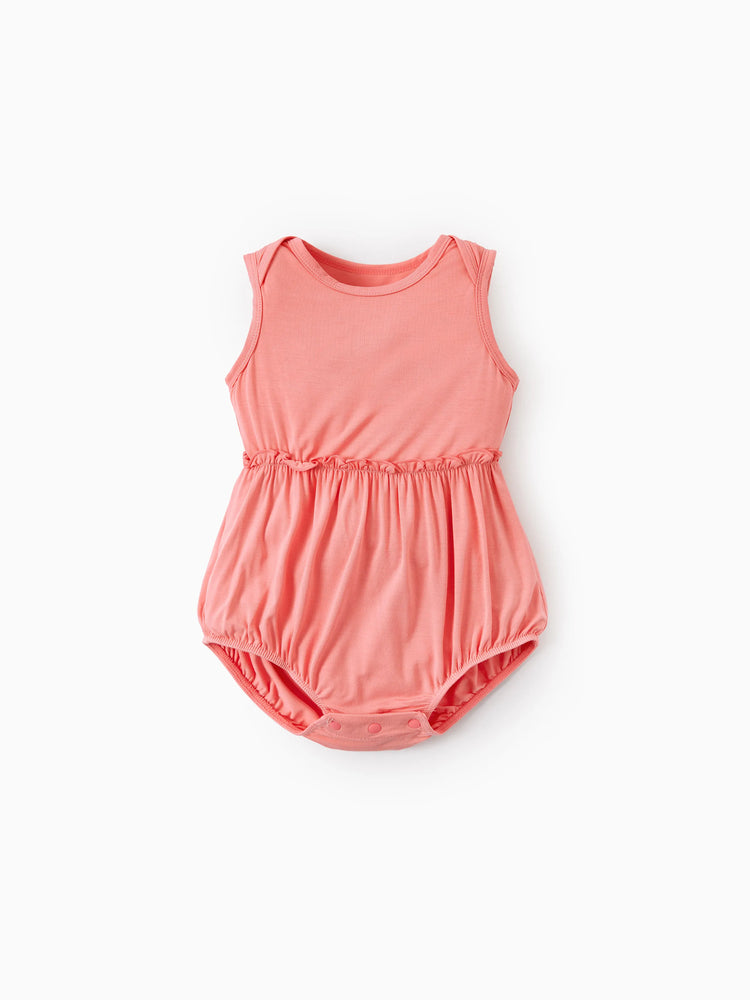 Bamboo Baby Girl Solid Color and Cartoon Animal Pattern 2-Piece Sleeveless Dress With Bodysuit Set incarnadinepink