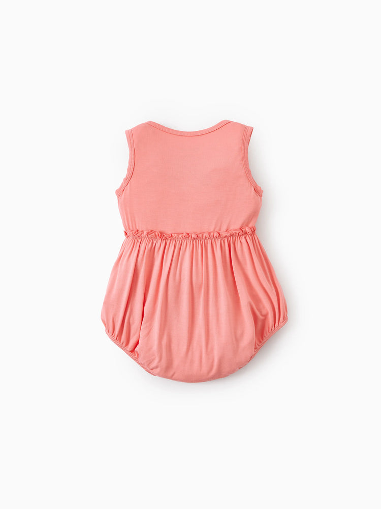 Bamboo Baby Girl Solid Color and Cartoon Animal Pattern 2-Piece Sleeveless Dress With Bodysuit Set incarnadinepink
