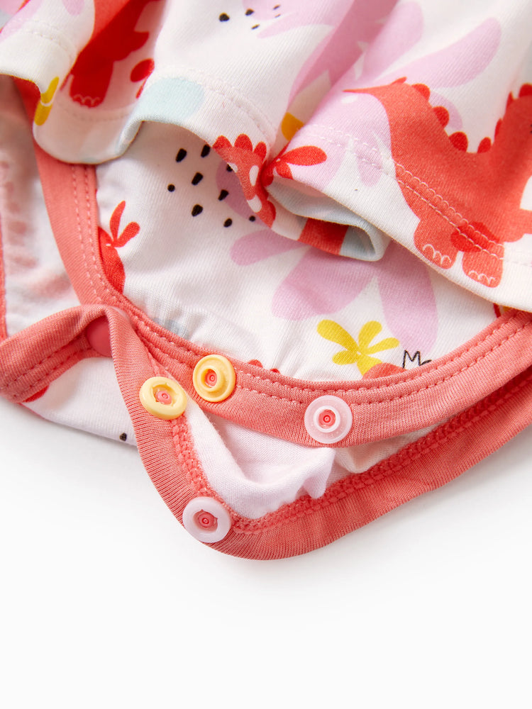 Bamboo Baby Girl Solid Color and Cartoon Animal Pattern 2-Piece Sleeveless Dress With Bodysuit Set incarnadinepink