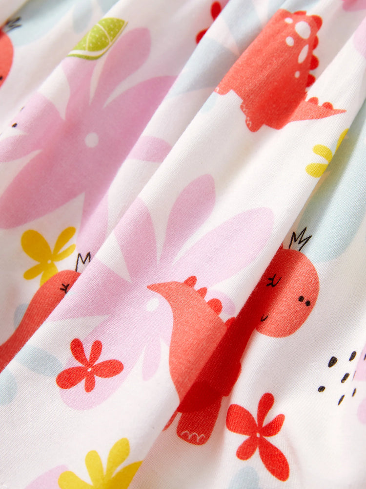 Bamboo Baby Girl Solid Color and Cartoon Animal Pattern 2-Piece Sleeveless Dress With Bodysuit Set incarnadinepink