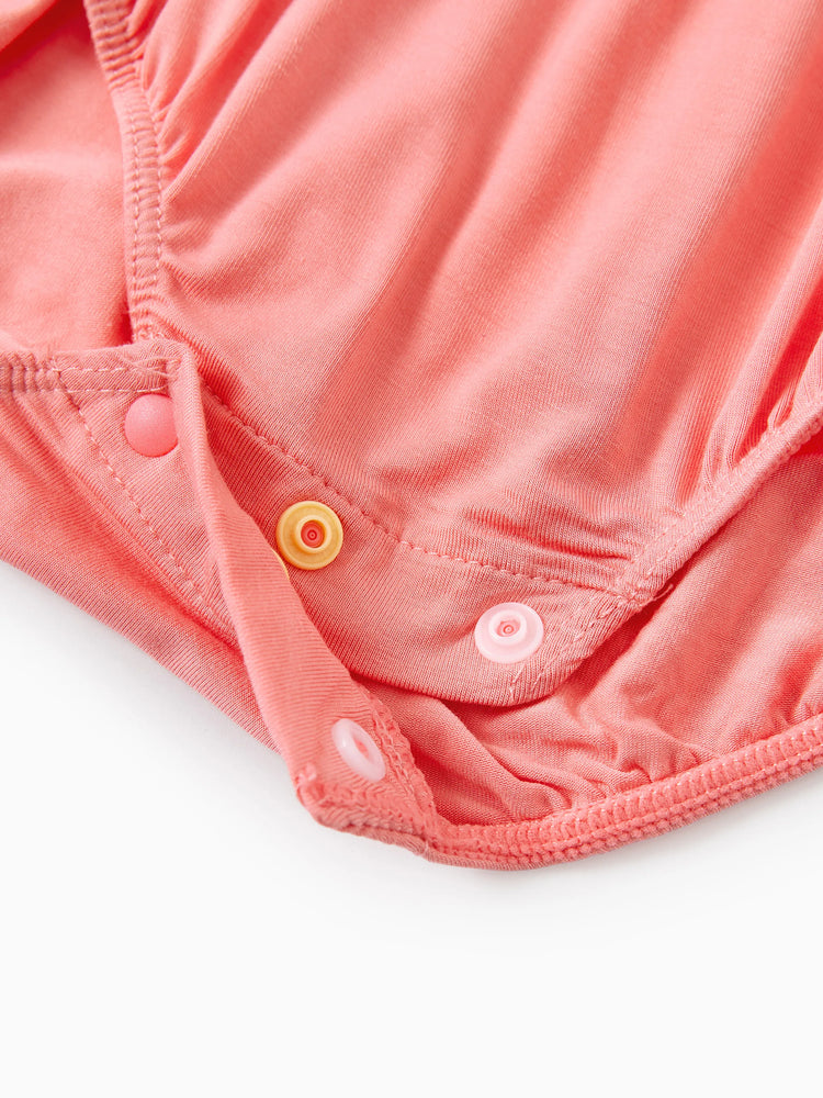 Bamboo Baby Girl Solid Color and Cartoon Animal Pattern 2-Piece Sleeveless Dress With Bodysuit Set incarnadinepink