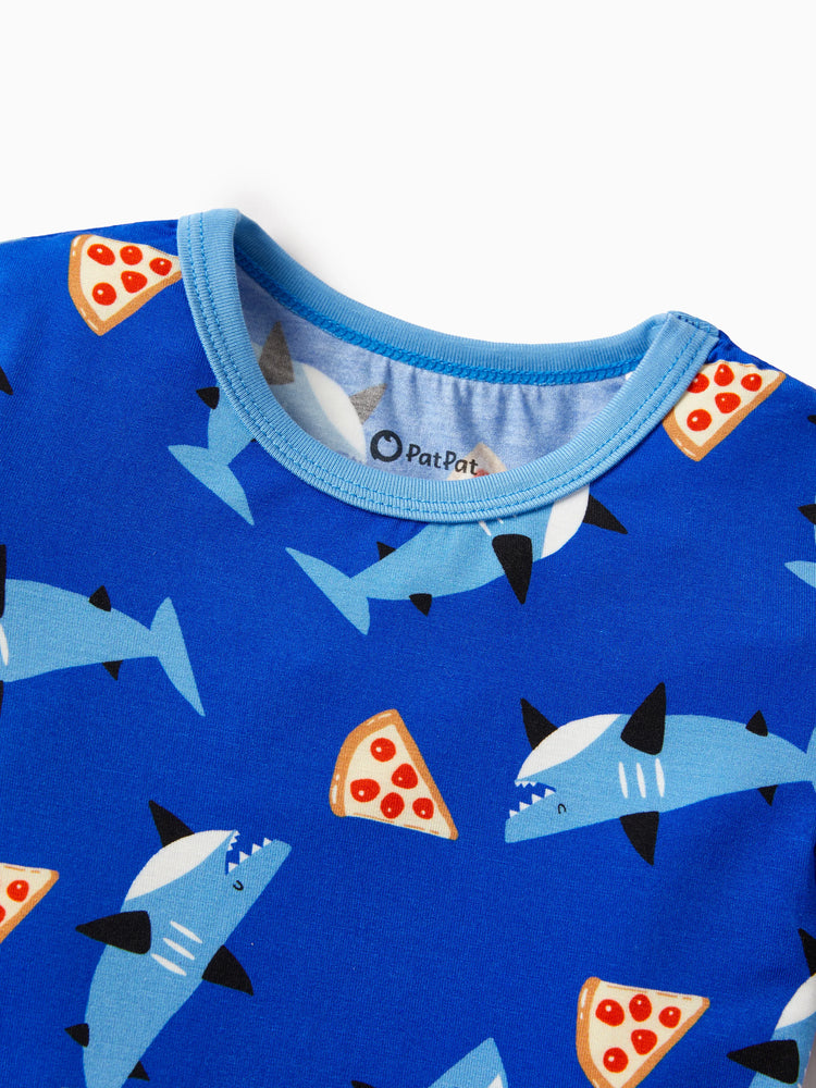 Bamboo Baby/Toddler 2pcs Childlike Printed Snug-Fitting Pajama Sets Sky blue