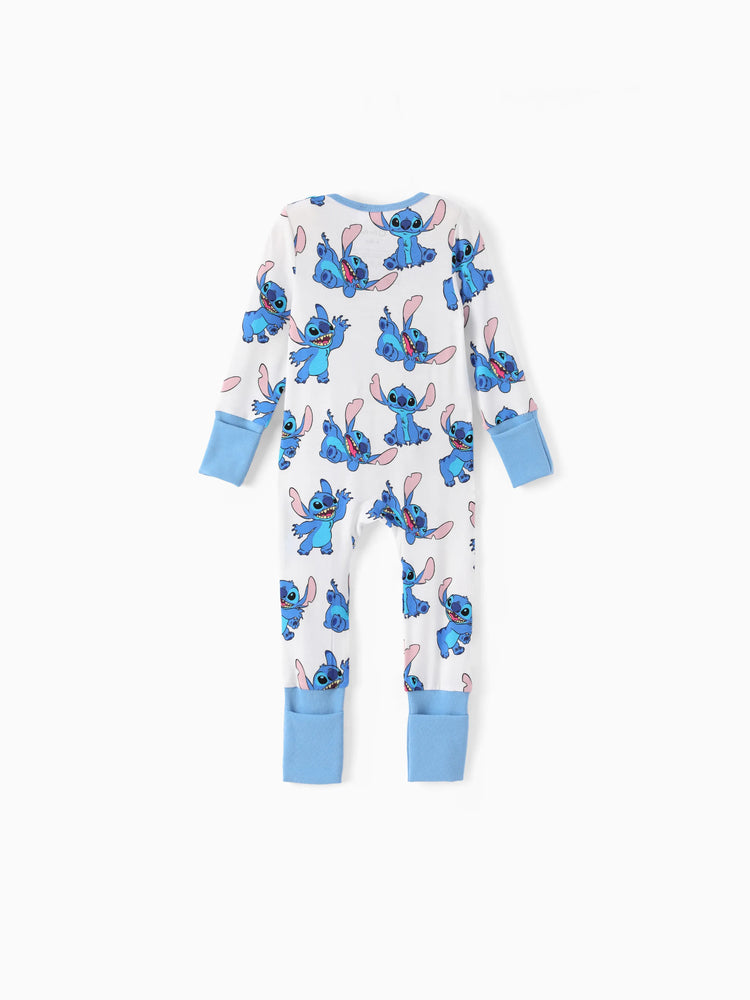 Disney Stitch Bamboo Baby Boy/Girl 2-Way Zip Onesies Anti Slip Long-sleeve Footie Blue