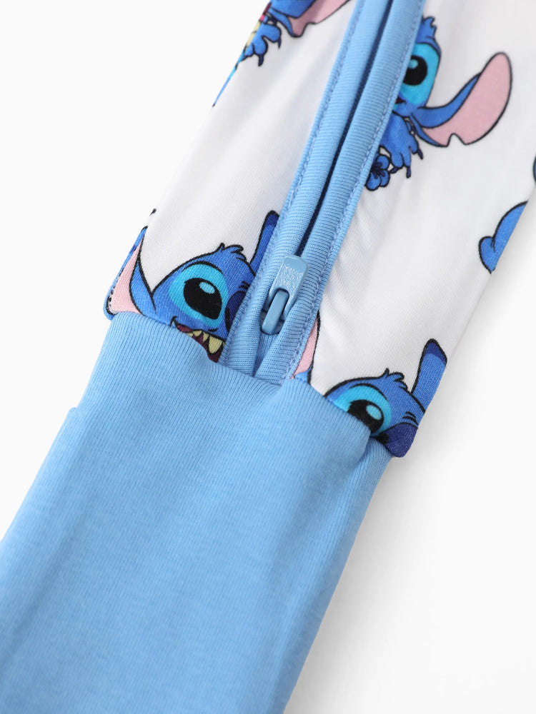 Disney Stitch Bamboo Baby Boy/Girl 2-Way Zip Onesies Anti Slip Long-sleeve Footie Blue