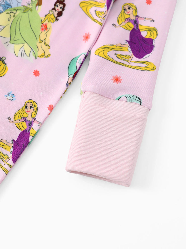 Disney Princess Bamboo Baby Girl Ariel/Belle/Tiana 2-Way Zip Onesies Anti Slip Long-sleeve Footie Pink