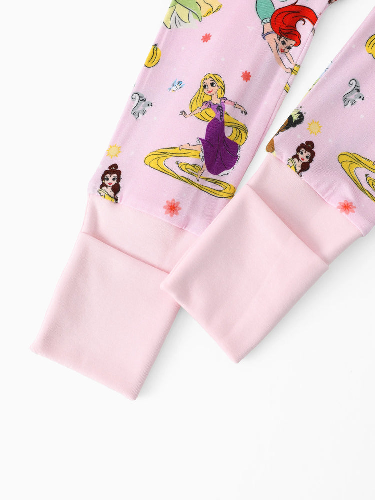 Disney Princess Bamboo Baby Girl Ariel/Belle/Tiana 2-Way Zip Onesies Anti Slip Long-sleeve Footie Pink