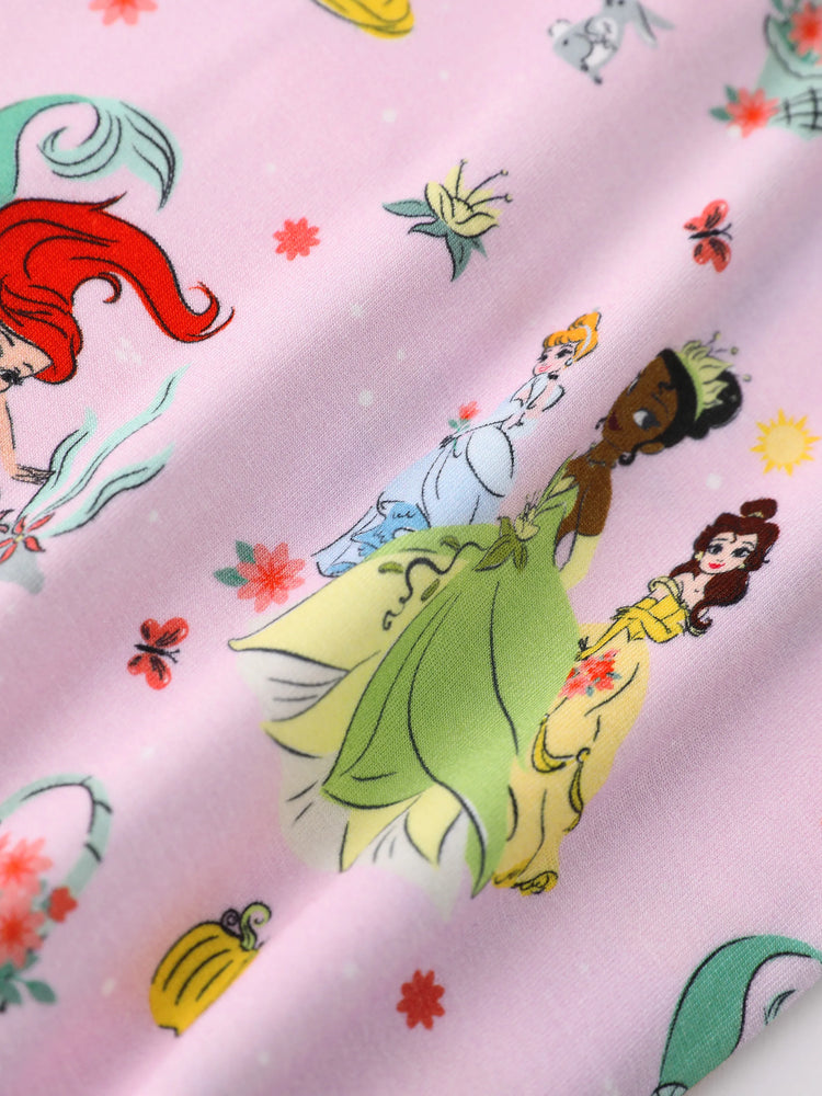 Disney Princess Bamboo Baby Girl Ariel/Belle/Tiana 2-Way Zip Onesies Anti Slip Long-sleeve Footie Pink
