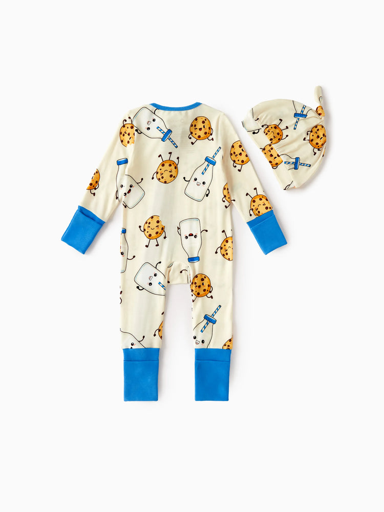 Bamboo Baby Boy/Girl Animal Printed 2-Way Zip Onesies Anti Slip Long-sleeve Footie with Hairband Blue