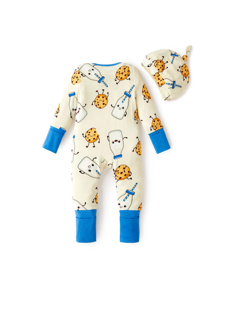 Bamboo Baby Boy/Girl Animal Printed 2-Way Zip Onesies Anti Slip Long-sleeve Footie with Hairband Blue