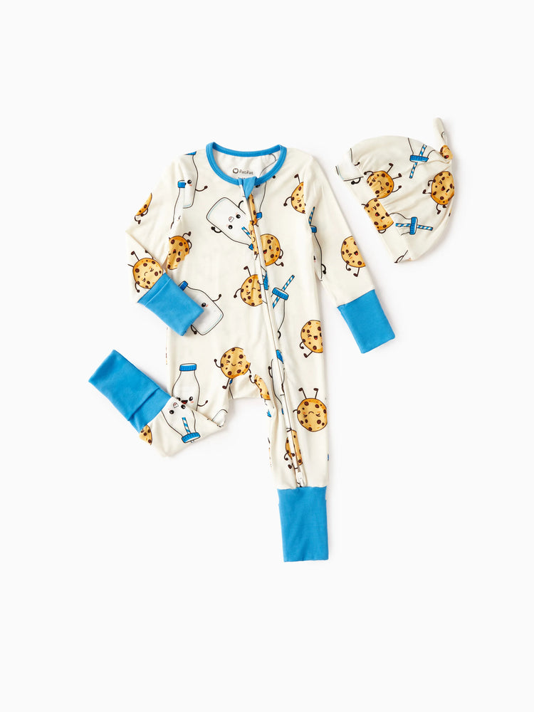 Bamboo Baby Boy/Girl Animal Printed 2-Way Zip Onesies Anti Slip Long-sleeve Footie with Hairband Blue