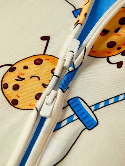 Bamboo Baby Boy/Girl Animal Printed 2-Way Zip Onesies Anti Slip Long-sleeve Footie with Hairband Blue