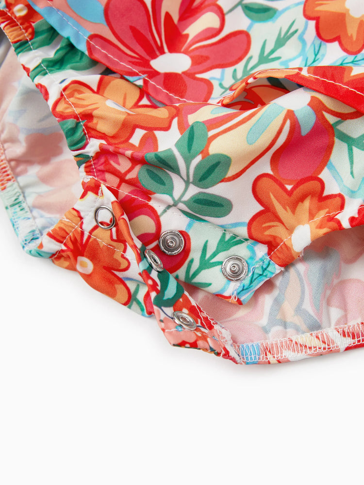 Matching Family Outfits Hawaiian Floral Print Shirts &  Sleeveless Strap Top and Skirt Co-ord Set Multi-color