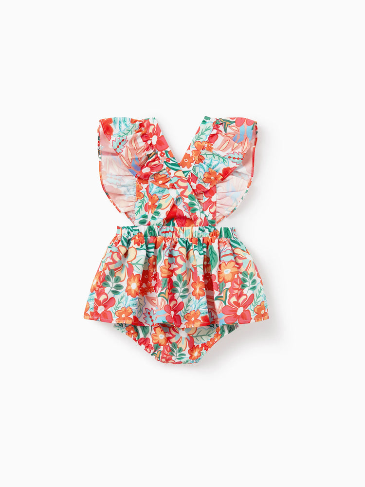 Matching Family Outfits Hawaiian Floral Print Shirts &  Sleeveless Strap Top and Skirt Co-ord Set Multi-color