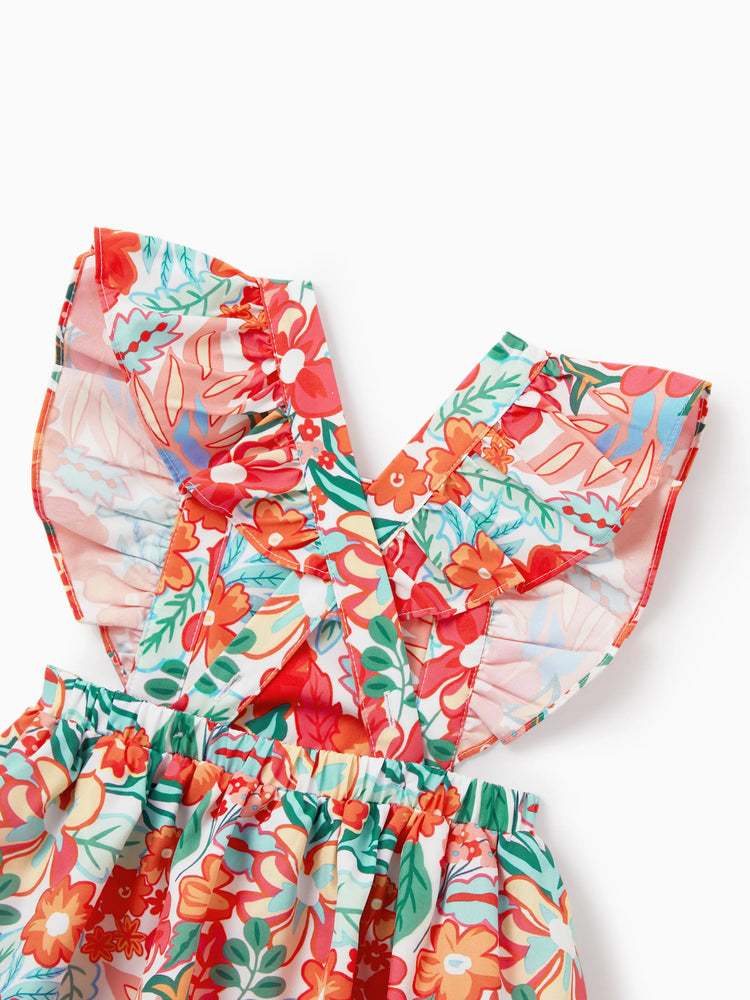 Matching Family Outfits Hawaiian Floral Print Shirts &  Sleeveless Strap Top and Skirt Co-ord Set Multi-color