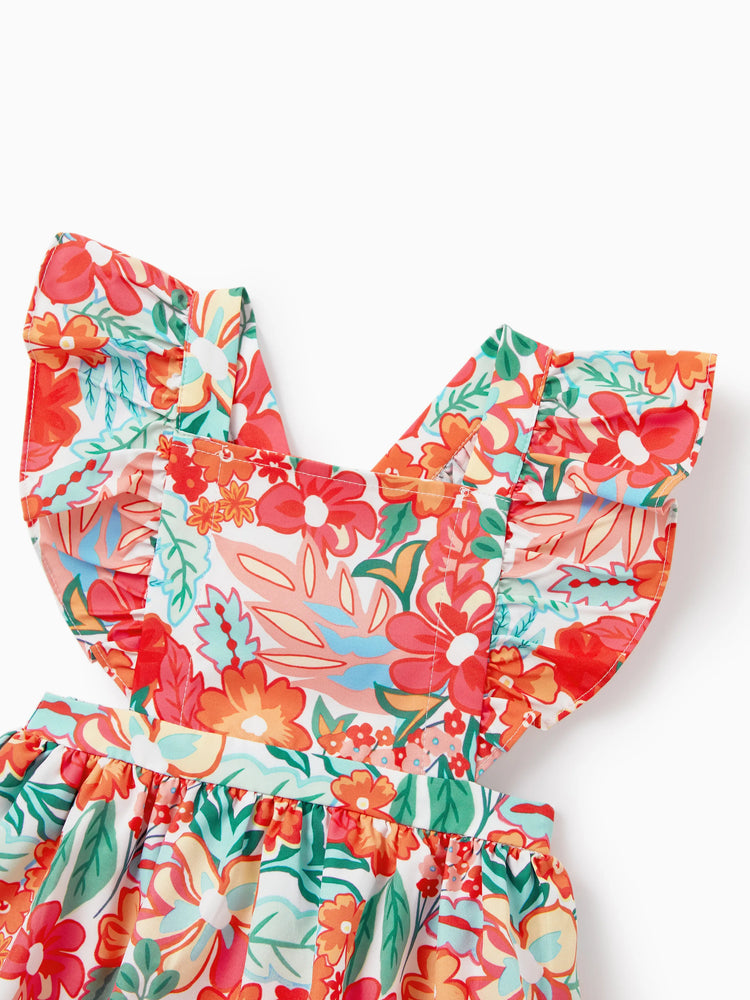 Matching Family Outfits Hawaiian Floral Print Shirts &  Sleeveless Strap Top and Skirt Co-ord Set Multi-color