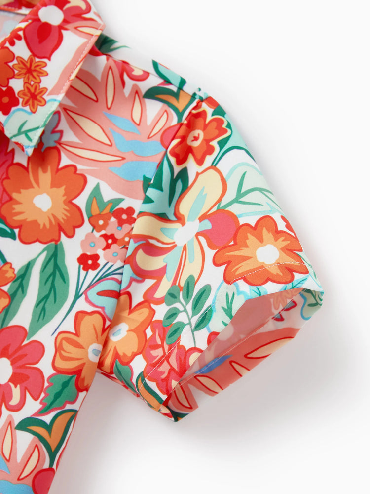 Matching Family Outfits Hawaiian Floral Print Shirts &  Sleeveless Strap Top and Skirt Co-ord Set Multi-color