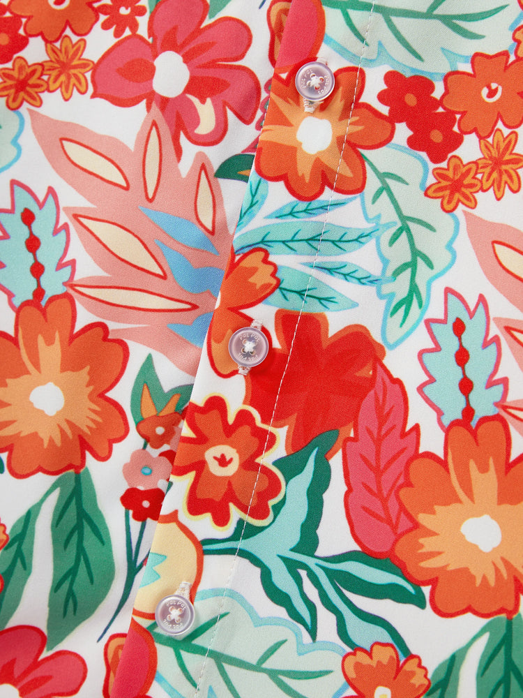 Matching Family Outfits Hawaiian Floral Print Shirts &  Sleeveless Strap Top and Skirt Co-ord Set Multi-color